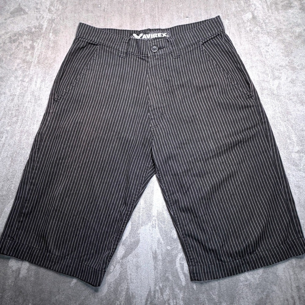 Vtg Avirex Shorts Mens 32 Black Pinstripe Bermuda Relaxed Fit Streetwear Y2K